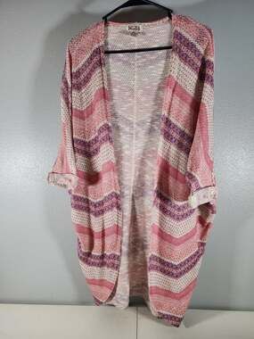 Mudd Multicolor Zig Zag Long Lightweight Open Front Cardigan Sweater Large
